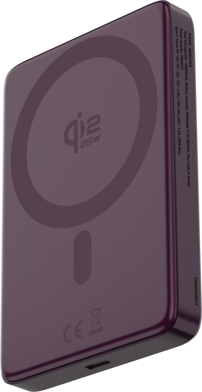 BlueBuilt Wireless Powerbank mit Qi2.2 und MagSafe 10.000 mAh mit Schnellladen 25 Watt Rot rechte seite
