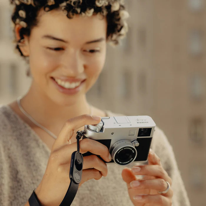 Peak Design Cuff Leather Camera Wristband Black product in use