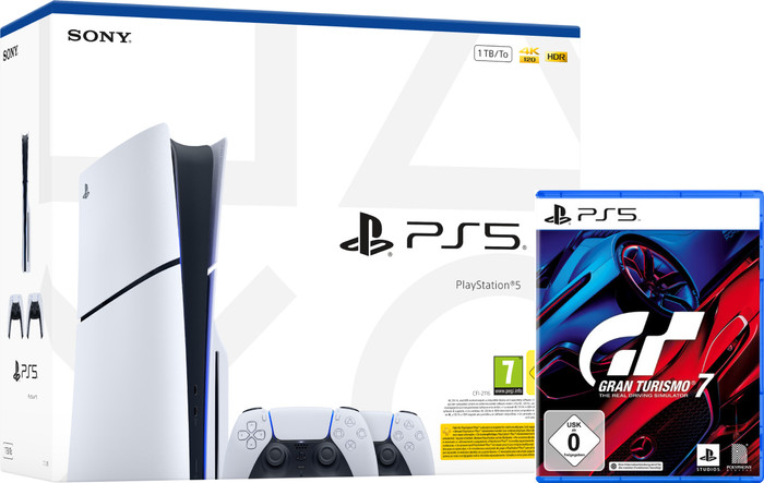 PlayStation 5 Slim mit Laufwerk + Gran Turismo 7 + Zusätzlicher Controller Weiß Main Image