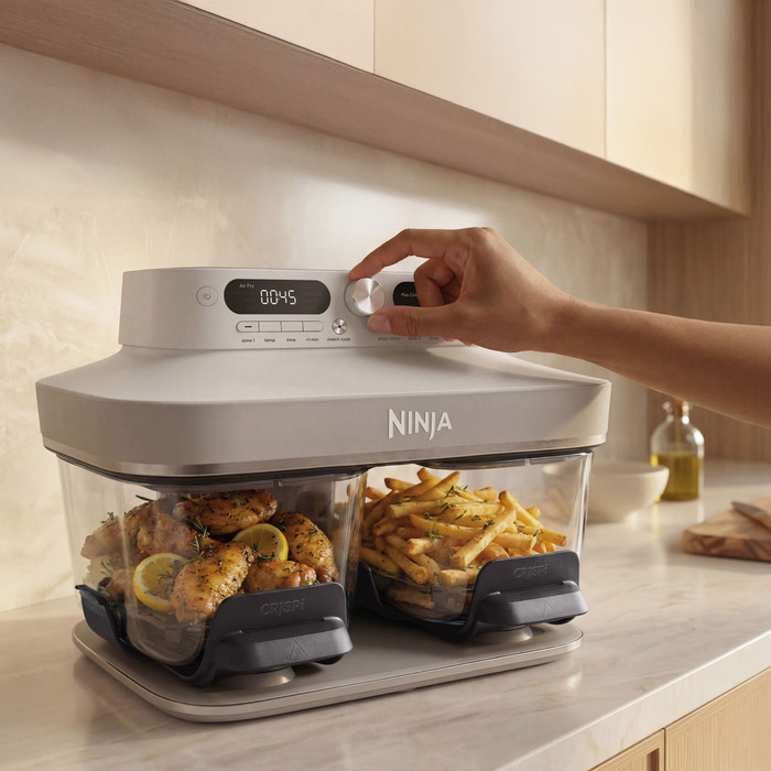 Ninja Crispi Dualzone Ivory produkt in gebrauch