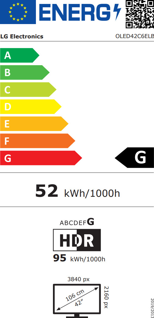 LG 42 Zoll OLED evo C6 4K (2026) energielabel