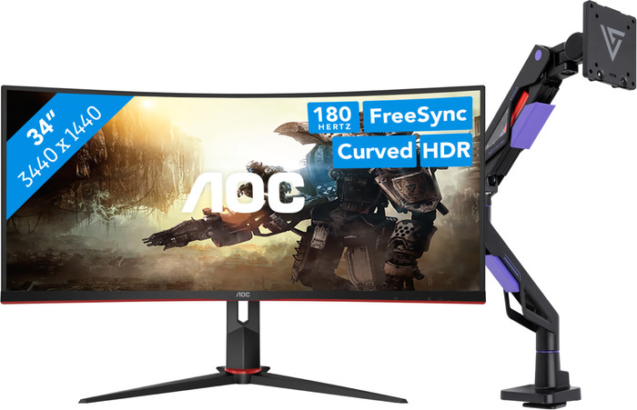 AOC CU34G2XP/BK + Vortech Monitorhalterung mit Gasfeder Main Image