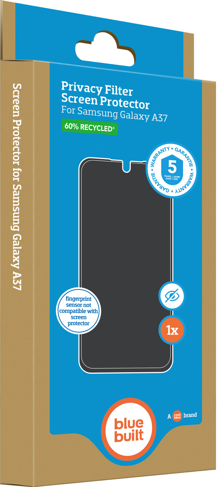 BlueBuilt Samsung Galaxy A37 Privacy Filter Screen Protector Glass packaging