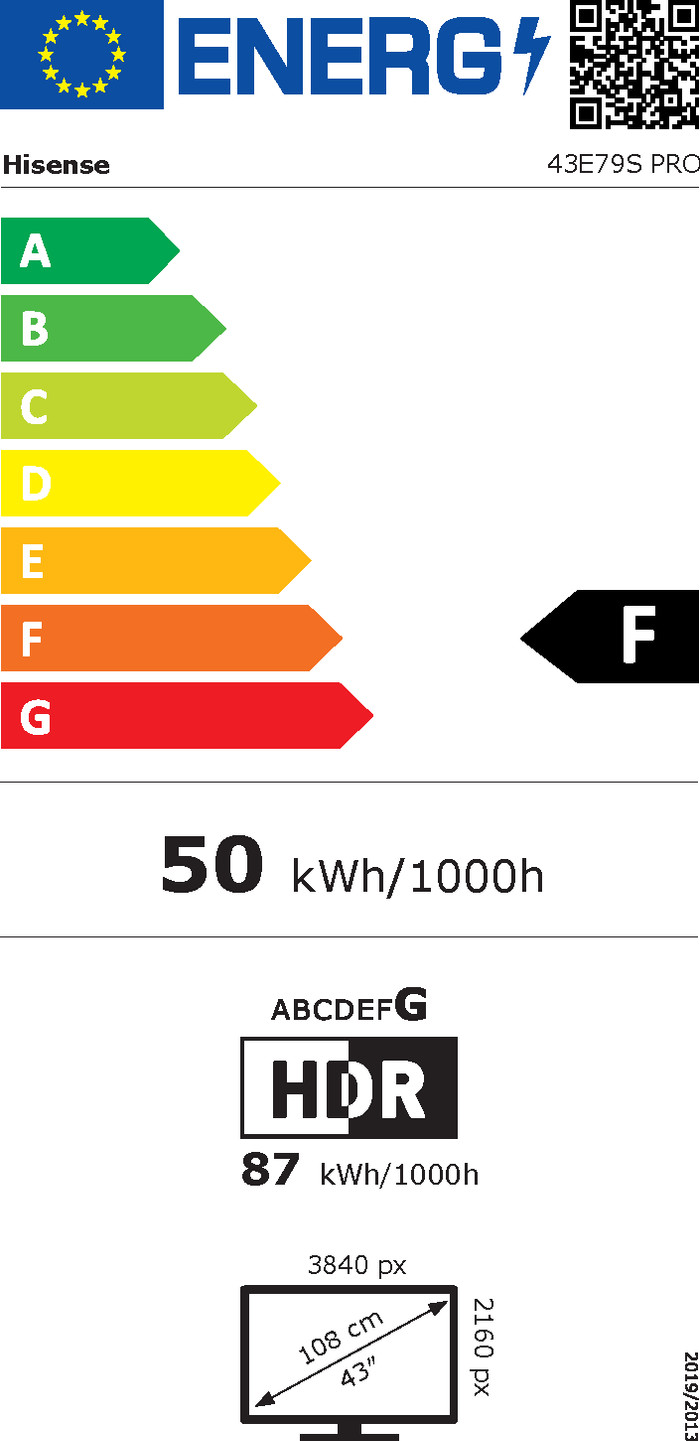 Hisense QLED 43 inches E79S PRO (2026) energy label