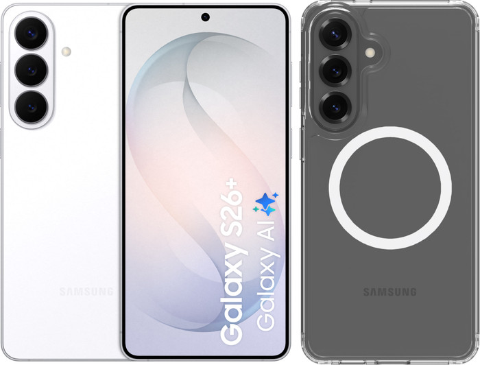 Samsung Galaxy S26 Plus 256GB Weiß 5G + BlueBuilt Backcover mit Magnet Transparent Main Image