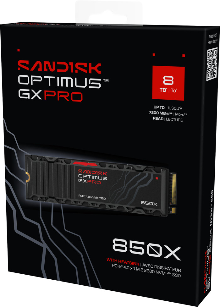 SANDISK Optimus GX PRO 850X 8TB NVMe-SSD mit Kühlkörper verpackung