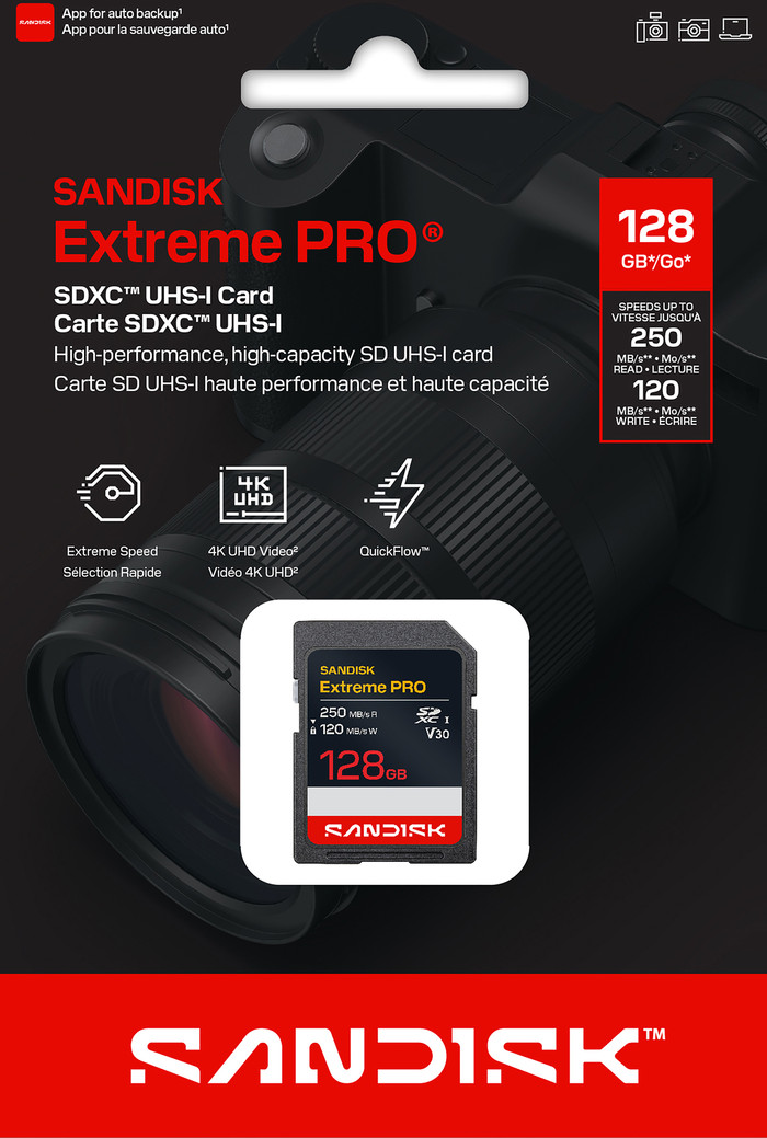 SANDISK Extreme PRO SDXC 128GB 120 MB/s verpackung