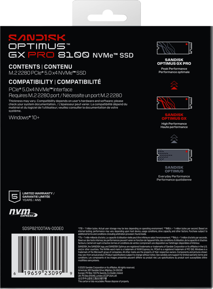 SANDISK Optimus GX PRO 8100 1TB PCIe 5.0 NVMe-SSD verpackung