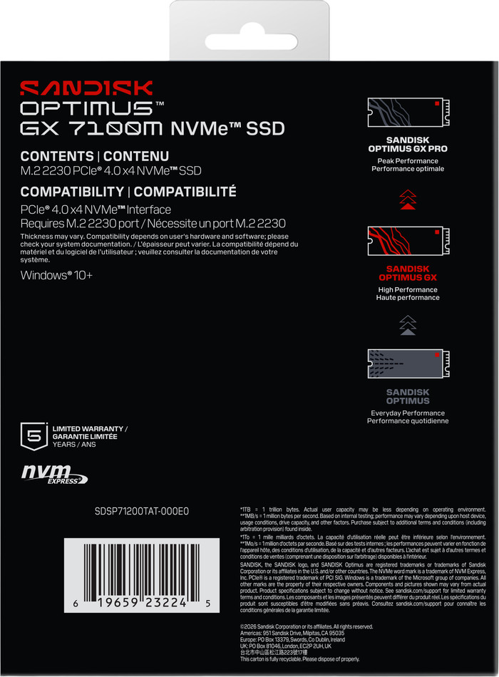 SANDISK Optimus GX 7100M 2TB NVMe-SSD rückseite