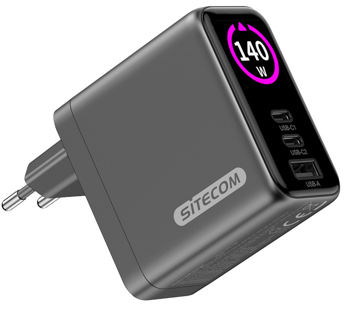 Sitecom 140 W GaN Ladegerät mit LED-Display vorne
