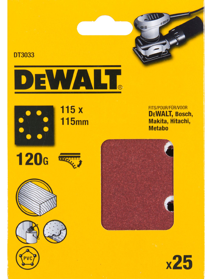 DeWalt Schleifstreifen 115 x 115 mm K120 (25x) verpackung