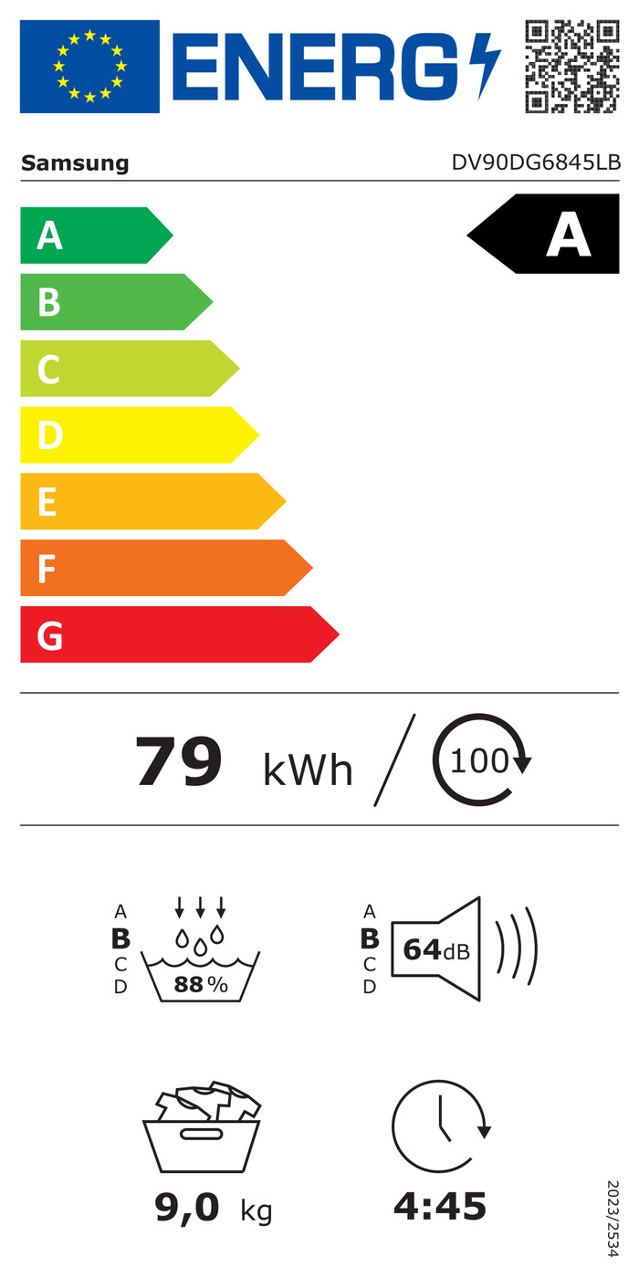 Samsung DV90DG6845LBU2 energy label