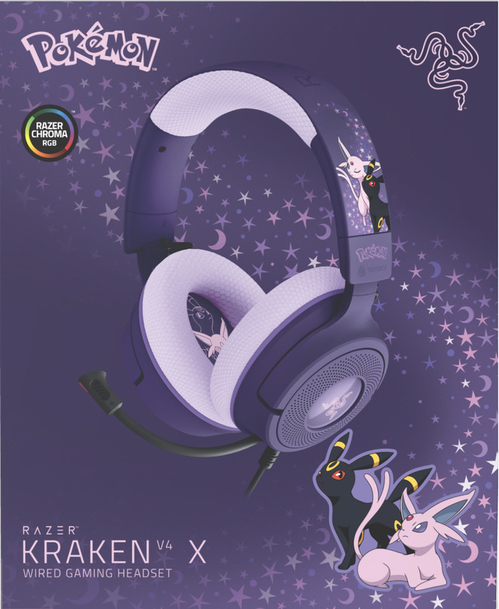 Razer Kraken V4 X Wired Gaming Headset - Pokémon Espeon/Umbreon Edition packaging
