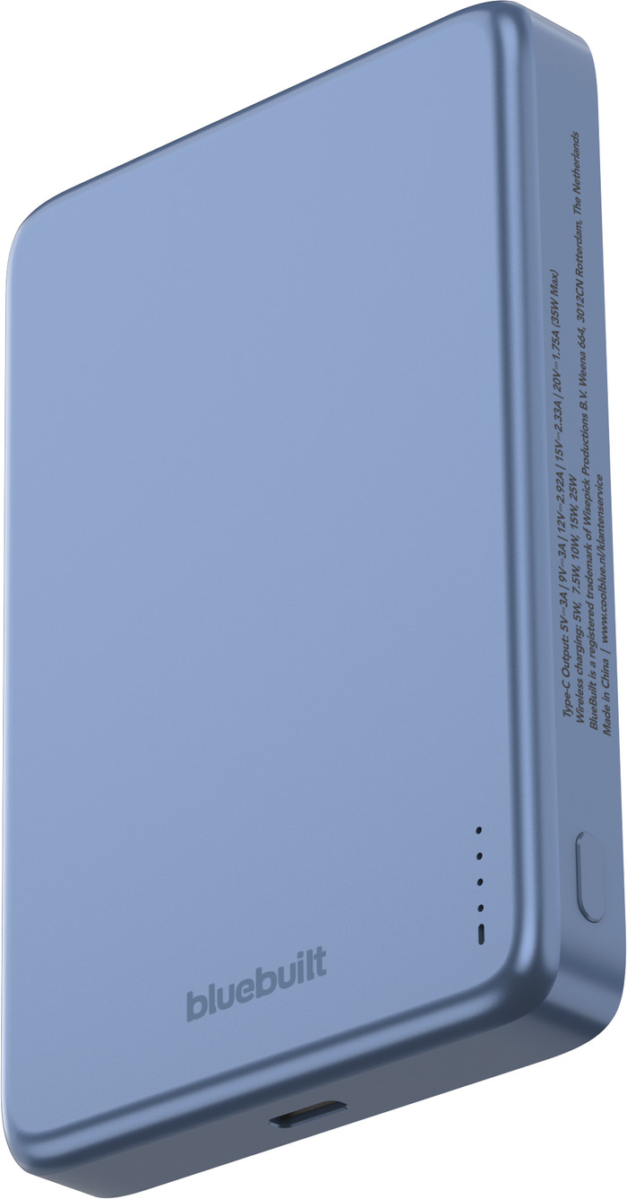 BlueBuilt Wireless Powerbank mit Qi2.2 und MagSafe 10.000 mAh mit Schnellladen 25 Watt Blau linke seite