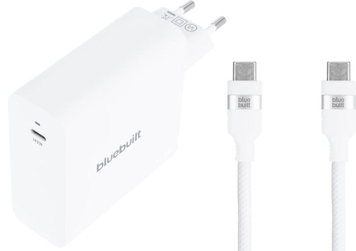 BlueBuilt 140W GaN USB-C Charger White + USB-C cable 240W 2m Nylon White Main Image