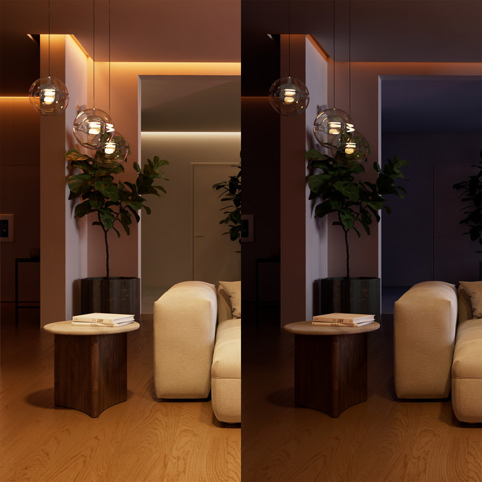 Philips Hue Kabelgebundenes Wandschaltermodul für nicht smarte, dimmbare Lampen produkt in gebrauch