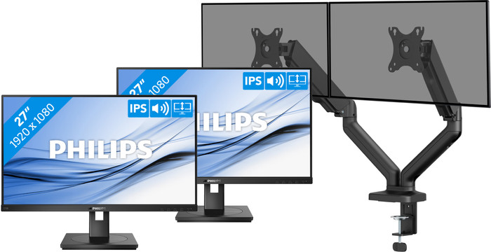 Philips 272B1G/00 Doppelpack + BlueBuilt Monitorhalterung Mechanische Feder für 2 Monitore Main Image