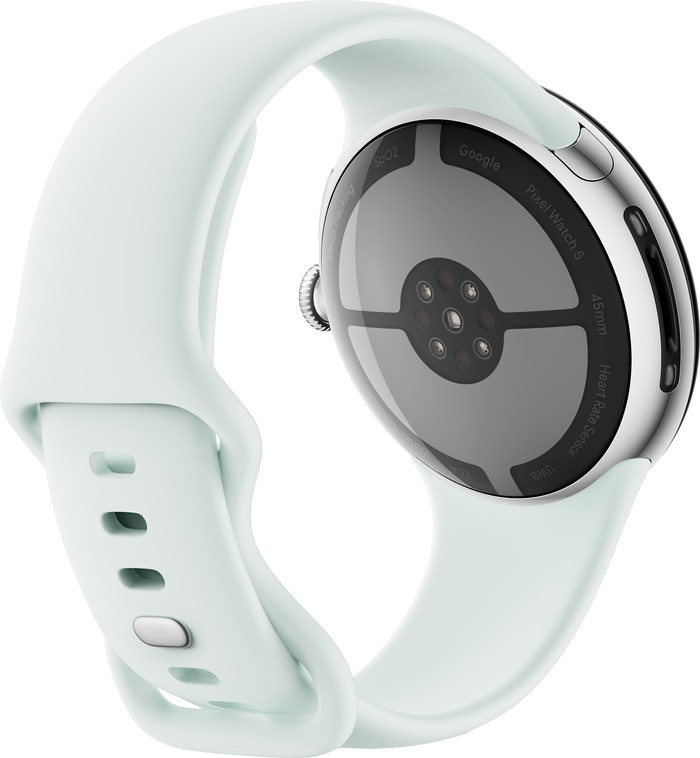 Google Pixel Watch 5 Silber 45 mm rückseite
