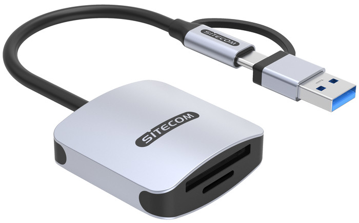 Sitecom USB Card Reader High Speed USB-C und USB-A linke seite