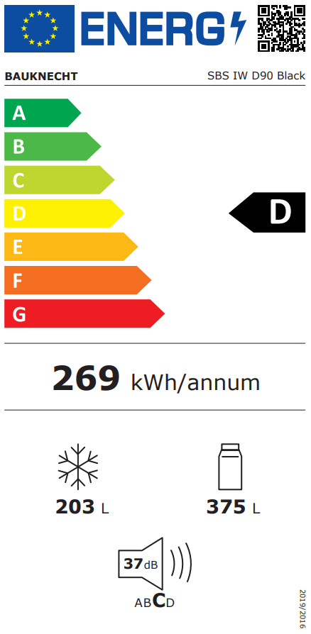 Bauknecht SBS IW D90 Black energielabel
