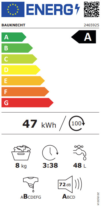 Bauknecht B WM 8A6 BC S energielabel