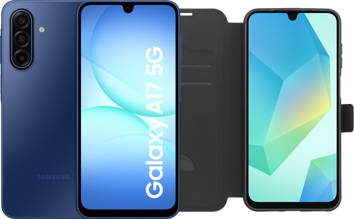 Samsung Galaxy A17 128GB Blue 5G + BlueBuilt Book Case Black Main Image