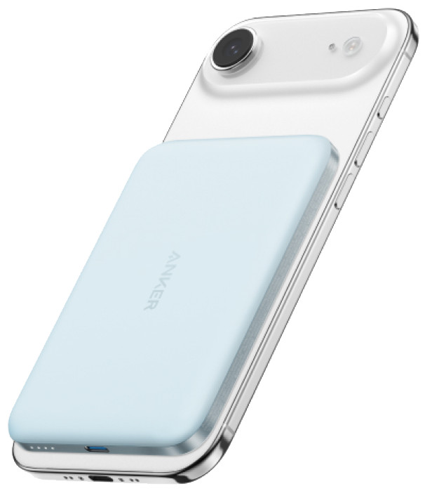 Anker Nano MagGo Wireless Powerbank mit MagSafe und Qi2 5.000 mAh Blau produkt in gebrauch
