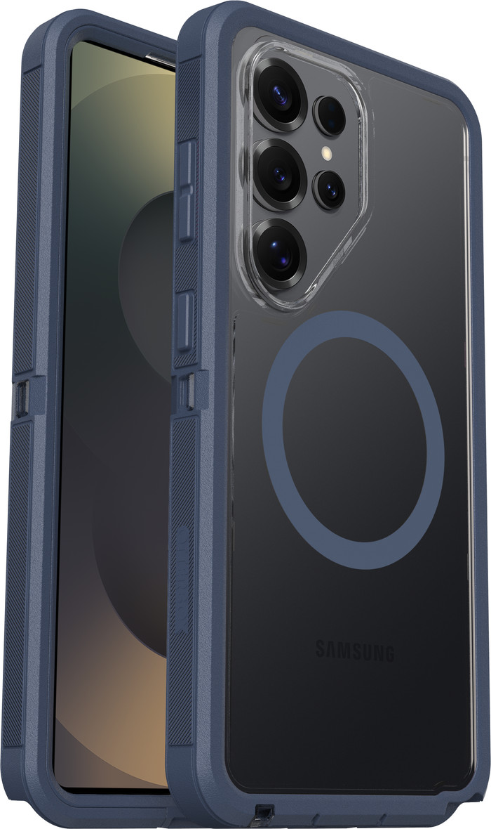 Otterbox Defender Samsung Galaxy S26 Ultra Backcover mit Magnet Transparent mit blauem Rand rechte seite