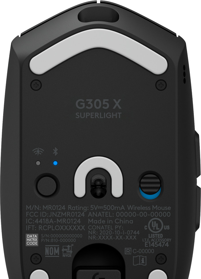 Logitech G305 X SUPERLIGHT Wireless Gaming Mouse Black bottom