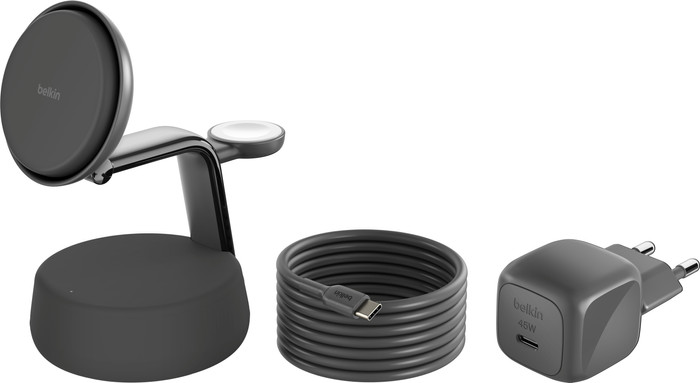 Belkin UltraCharge 3-in-1 MagSafe Kabelloses Ladegerät mit Ständer Qi2 25 W Schwarz zubehör
