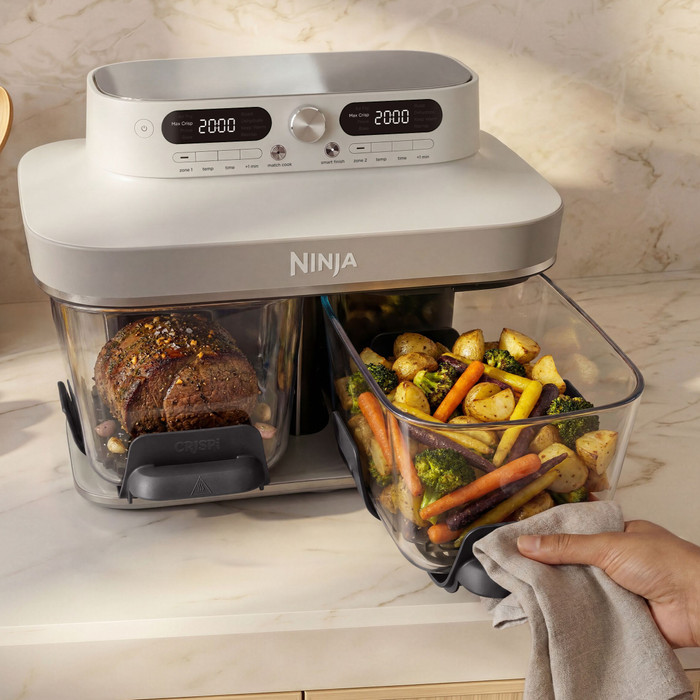 Ninja Crispi Dualzone Ivory produkt in gebrauch