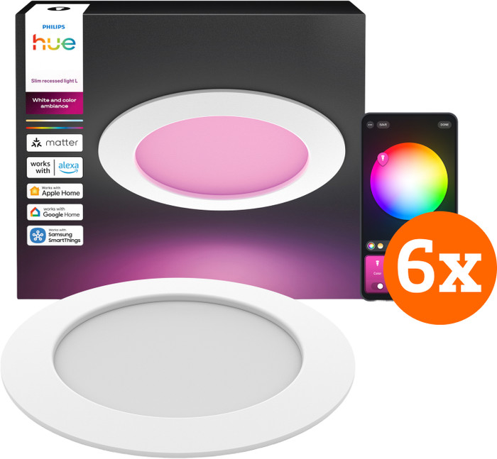 Philips Hue Recessed Spot Slim 6-Pack - White and Color - 170mm - White Main Image