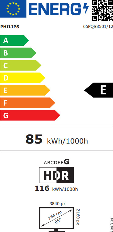 Philips Ambilight 65 Zoll PQS8501 (2026) energielabel