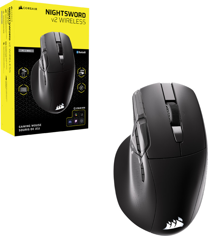 Corsair Nightsword V2 Stream Deck Wireless Gaming Mouse Black packaging