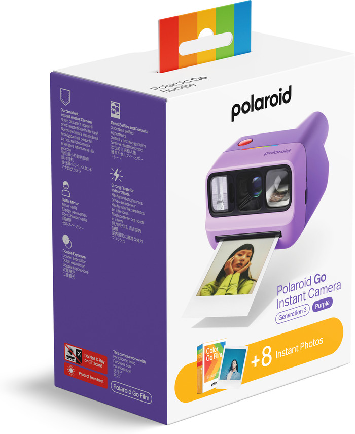 Polaroid Go Gen 3 Lila + Color Film (8 Stück) verpackung