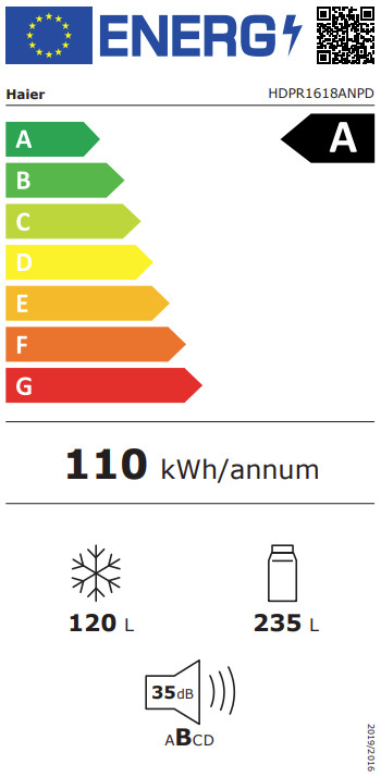 Haier HDPR1618ANPD energielabel