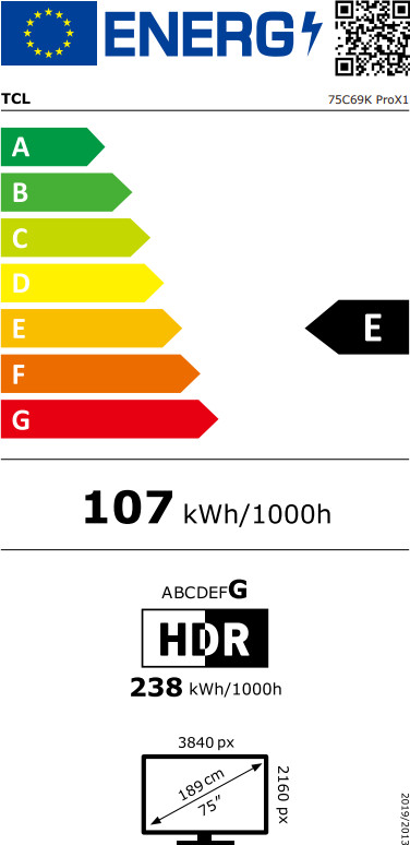 TCL QD Mini-LED 75 Zoll C69K Pro (2026) energielabel