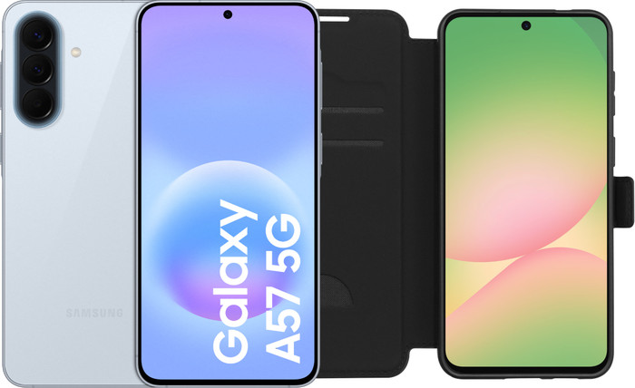 Samsung Galaxy A57 128GB Hellblau 5G + BlueBuilt Book Case Schwarz Main Image