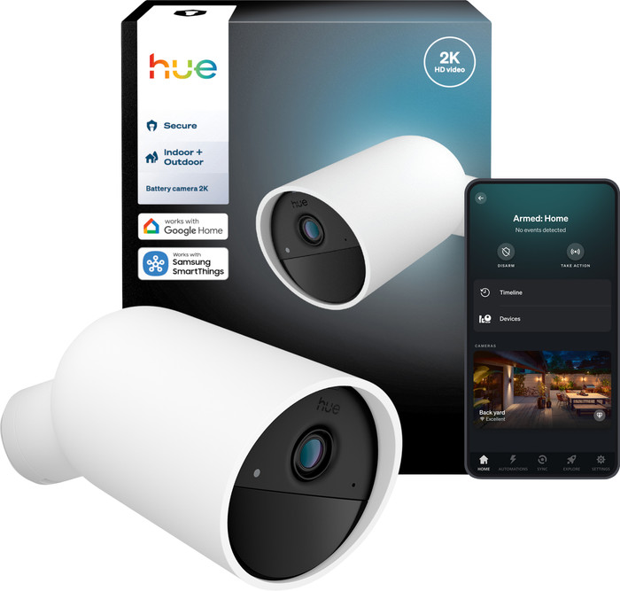 Philips Hue Secure Battery-Powered Security Camera 2K White packaging