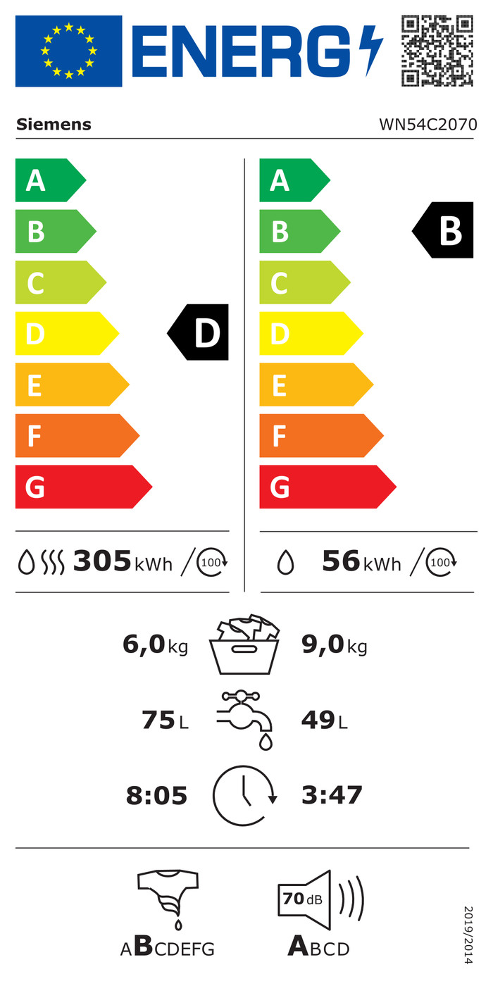 Siemens WN54C2070 - 9/6kg energy label