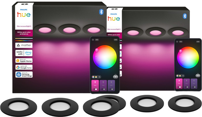 Philips Hue Einbaustrahler Slim 6er-Pack - White & Color - 90 mm - Schwarz Main Image