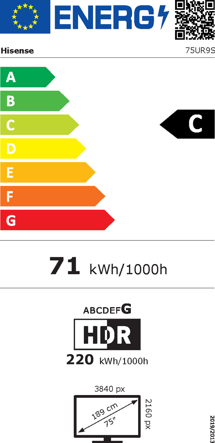 Hisense RGB Mini-LED 75 Zoll UR9S (2026) energielabel