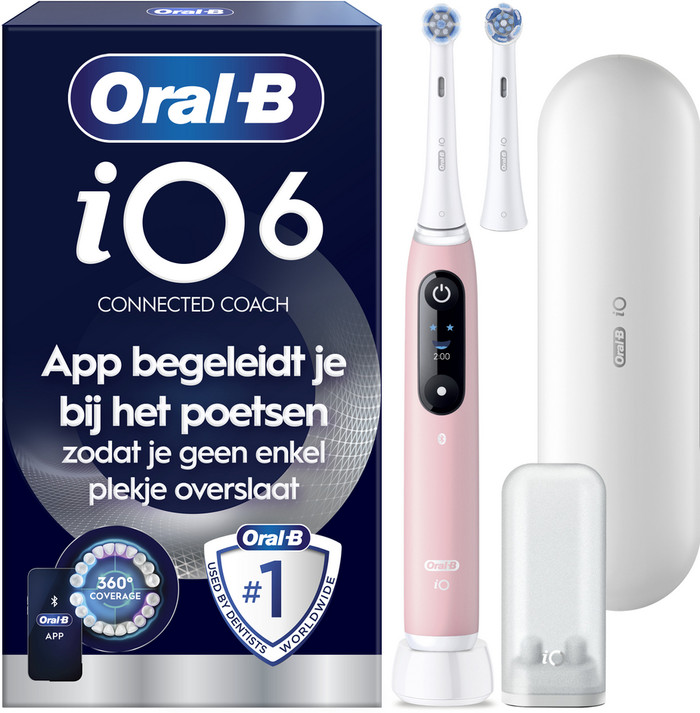 Oral-B iO Series 6N Hellrosa + zusätzliche iO Sanfte Reinigung Aufsteckbürste verpackung
