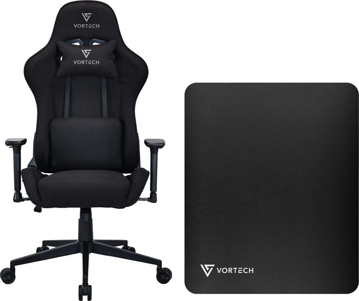 Vortech Essential Gaming-Stuhl Schwarz + Vortech Bodenschutzmatte Schwarz Main Image