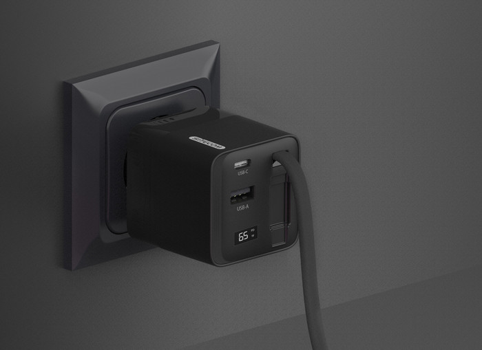 Sitecom 65W GaN Ladegerät mit ausziehbarem Kabel produkt in gebrauch