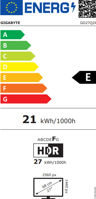 GIGABYTE GO27Q24 QD-OLED energielabel