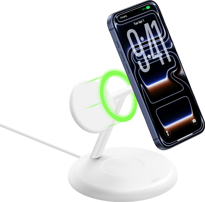 Belkin 3-in-1 Kabelloses Ladegerät mit MagSafe 25 Watt Weiß vorne