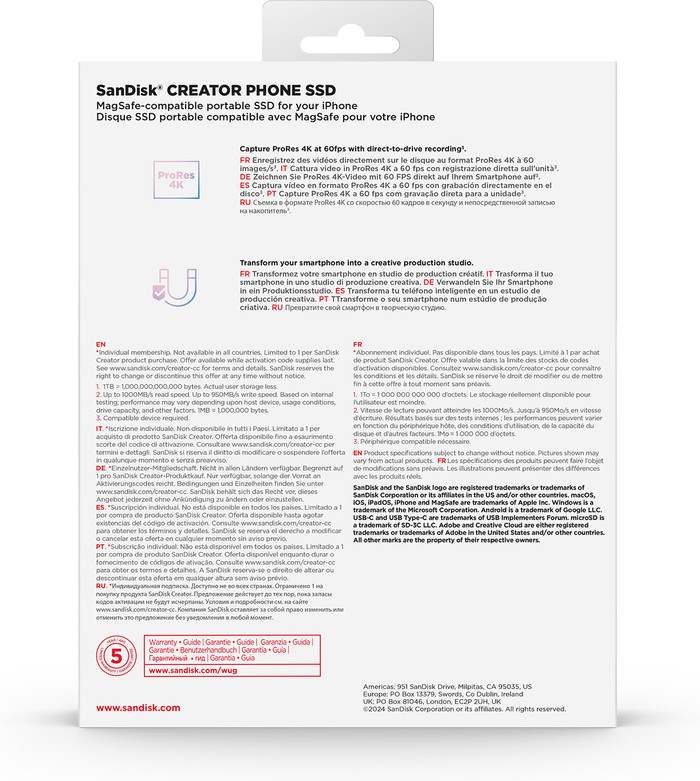 SANDISK Creator Phone SSD 2TB packaging
