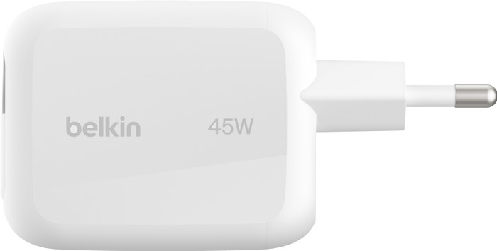 Belkin BoostCharge Pro Ladegerät 45 W USB-C Weiß + USB-C Einziehbares Kabel 0,8 m Kunststoff Weiß rechte seite