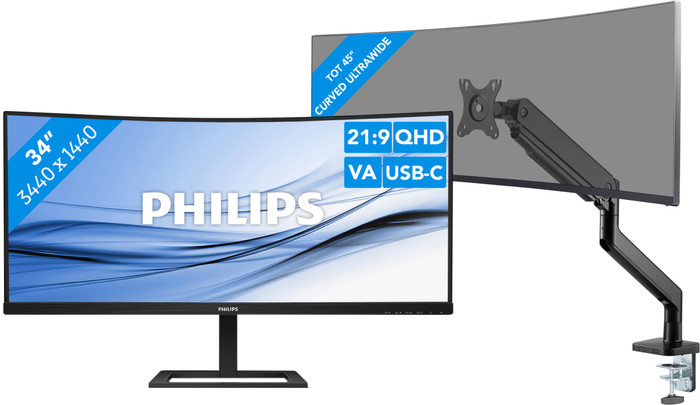 Philips 3000 Series 34B2U3600C/00 Curved + BlueBuilt Monitorhalterung für 1 Ultrawide-Monitor Main Image